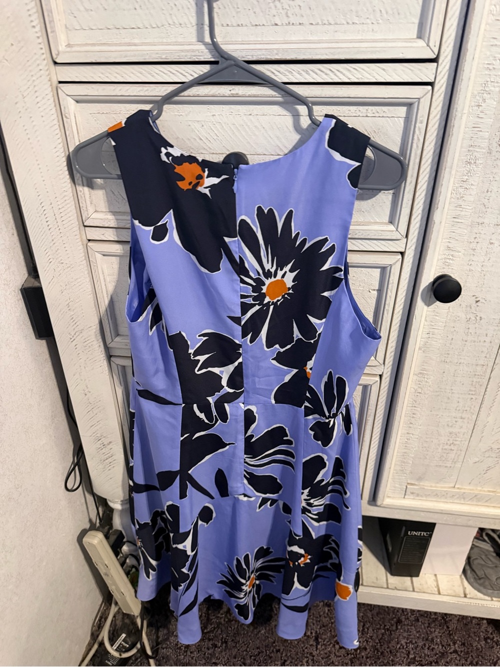 J. Crew Lavender Floral Midi Dress with Black and Orange Accents
